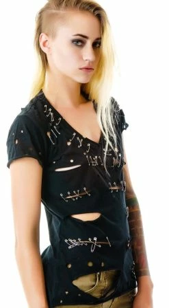Tripp NYC Barely Held Together Safety Pin Tee Tops 9 Tripp NYC Barely Held Together Safety Pin Tee Tops