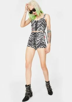 Tripp NYC Zebra Side Lace Crop Top