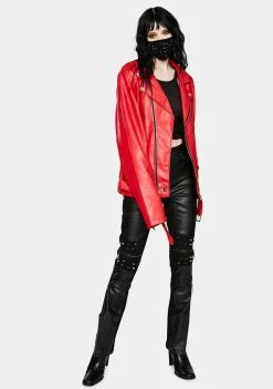 Tripp NYC Outerwear Classic Red Moto Jacket