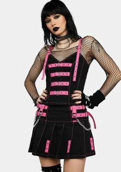 Tripp NYC Pleated Skirt Pink Buckle Pleated Strap Skirt