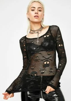 Tripp NYC Tops LS Skull Mesh Top