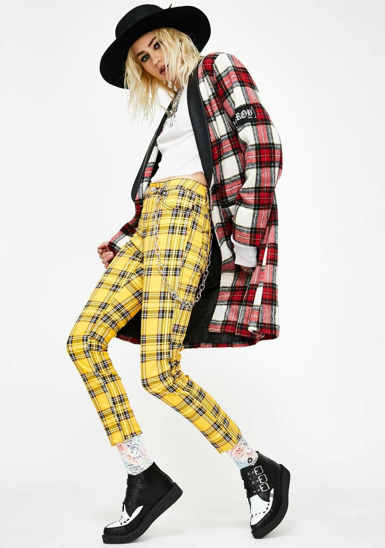 Tripp NYC Yellow Plaid T-Back Skinny Jeans Bottoms 4 Tripp NYC Yellow Plaid T-Back Skinny Jeans Bottoms