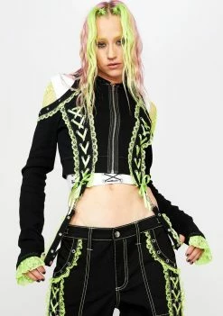 Tripp NYC Outerwear Green Lace Crop Hoodie