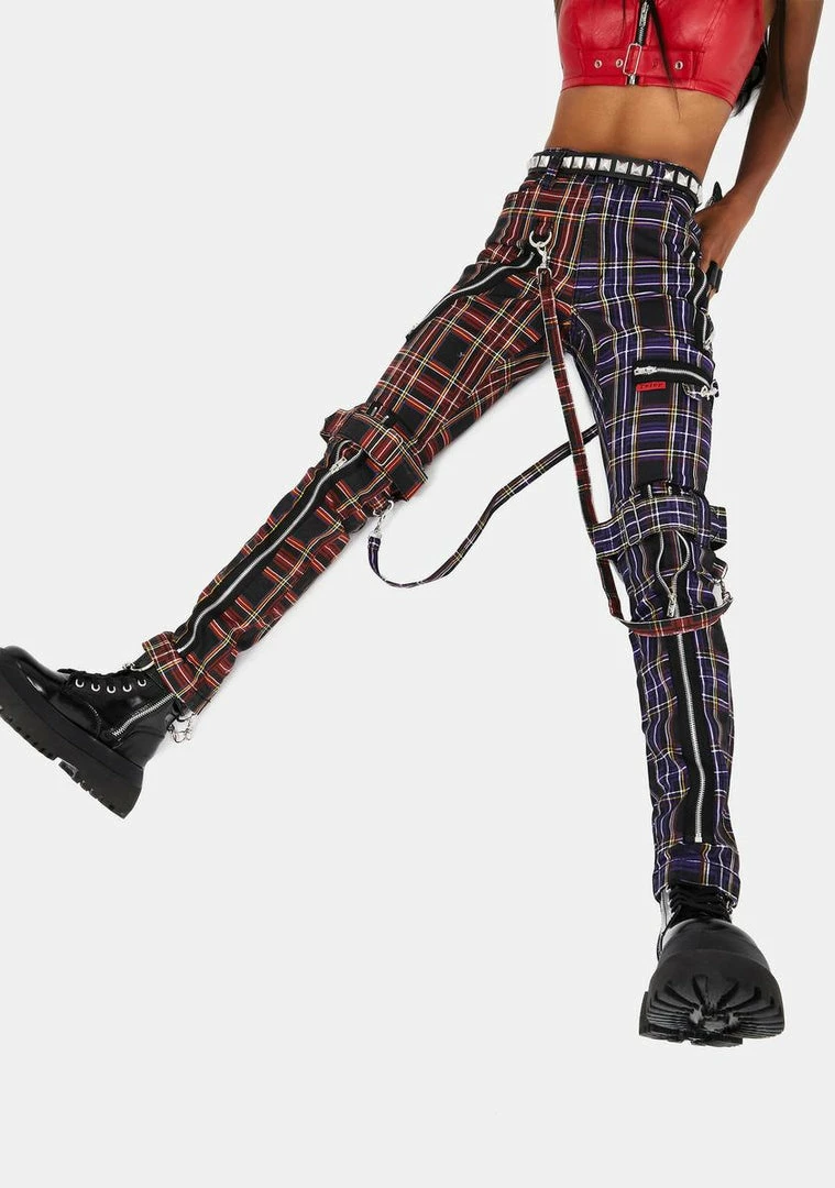 Tripp NYC Purple Split Leg Plaid Bondage Pants Bottoms 3 Tripp NYC Purple Split Leg Plaid Bondage Pants Bottoms