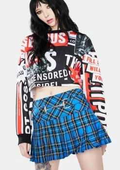 Tripp NYC Bottoms Blue Plaid Buckle Pleated Mini Skirt