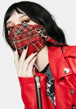 Tripp NYC Red Plaid Super Straps Face Mask