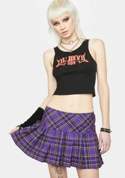 Tripp NYC Woven Purple Plaid Pleated Mini Skirt Bottoms