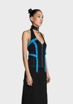 Tripp NYC Black/Blue Multi Eyelet Corset Top
