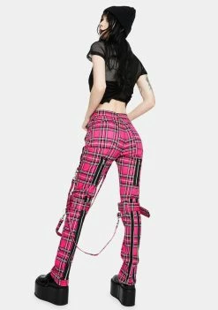 Tripp NYC Neon Pink Plaid Bondage Pants Bottoms 9 Tripp NYC Neon Pink Plaid Bondage Pants Bottoms