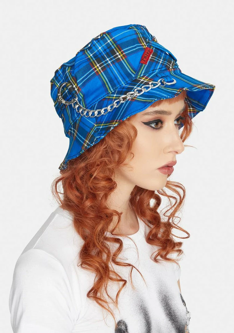Tripp NYC Hats Blue Plaid Bondage Bucket Hat 3 Tripp NYC Hats Blue Plaid Bondage Bucket Hat