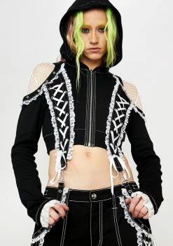 Tripp NYC Tops Lace Crop Hoodie