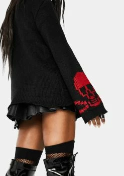 Tripp NYC Tops Red Knit Skull Sweater