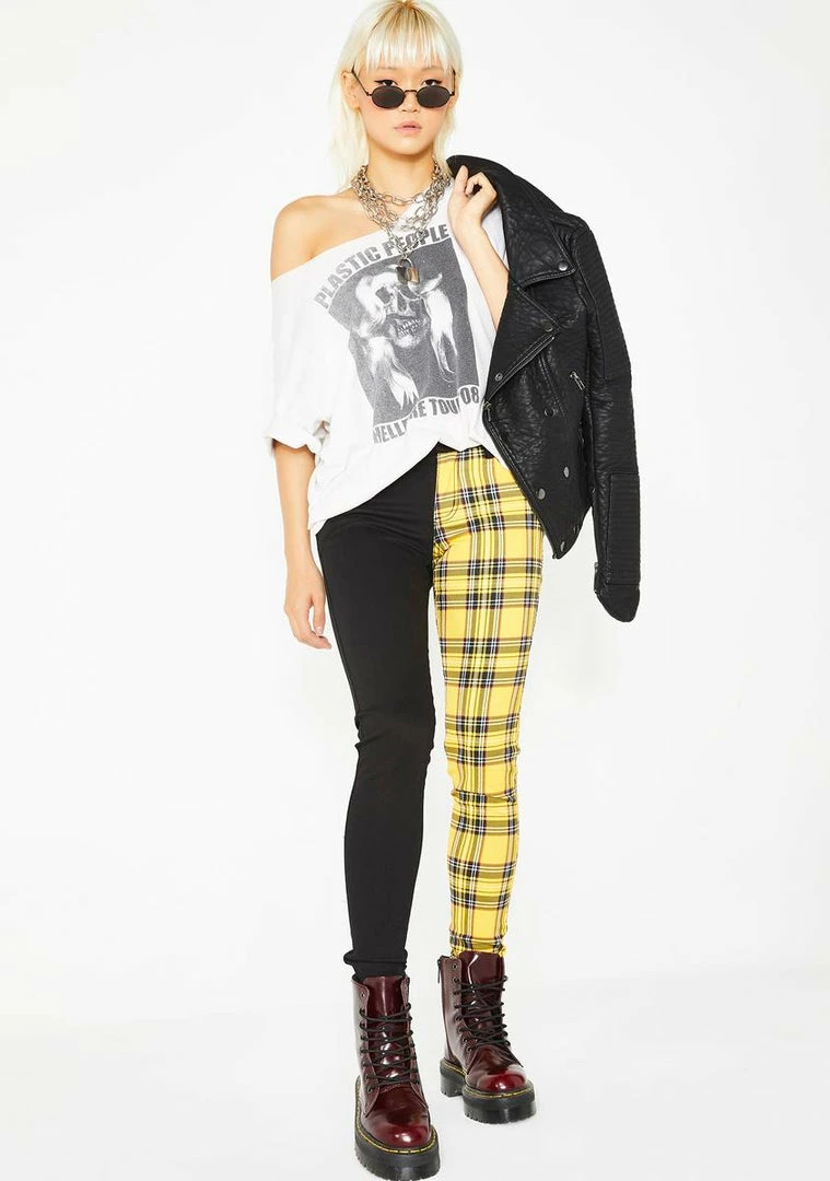 Tripp NYC Plaid Split Leg Jeans Bottoms 8 Tripp NYC Plaid Split Leg Jeans Bottoms