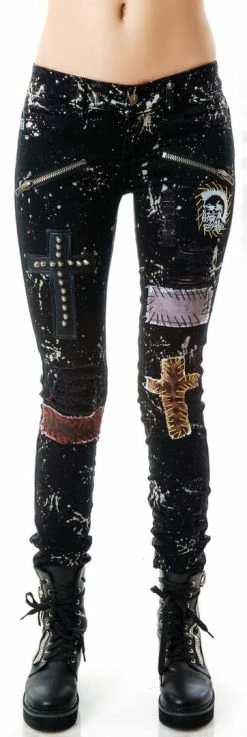 Tripp NYC Patches N' Paint Splattered Jeans Bottoms
