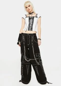 Tripp NYC Tops Cap Sleeve Skull Embroidery Corset