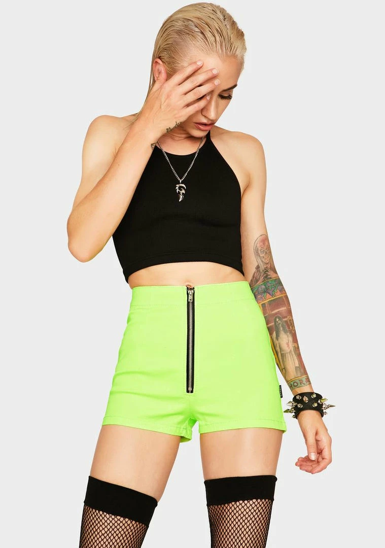 Tripp NYC Neon Lime Zip Shorts 4 Tripp NYC Neon Lime Zip Shorts