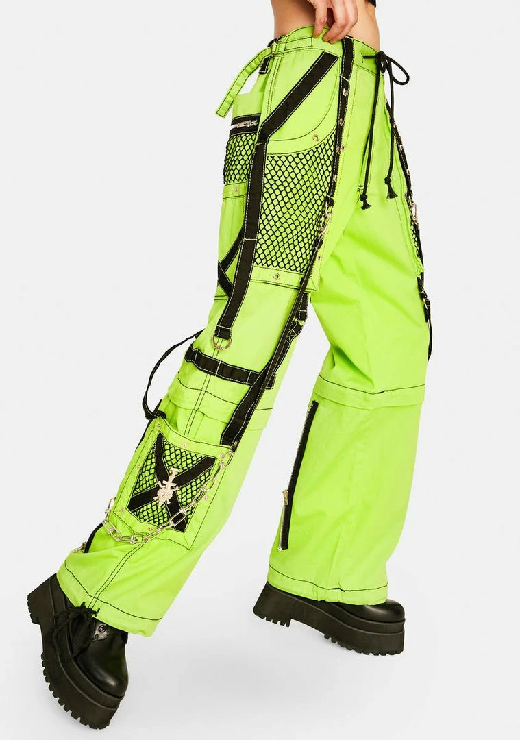 Tripp NYC Bottoms Neon Wide Leg Net Cargo Bondage Pants 3 Tripp NYC Bottoms Neon Wide Leg Net Cargo Bondage Pants