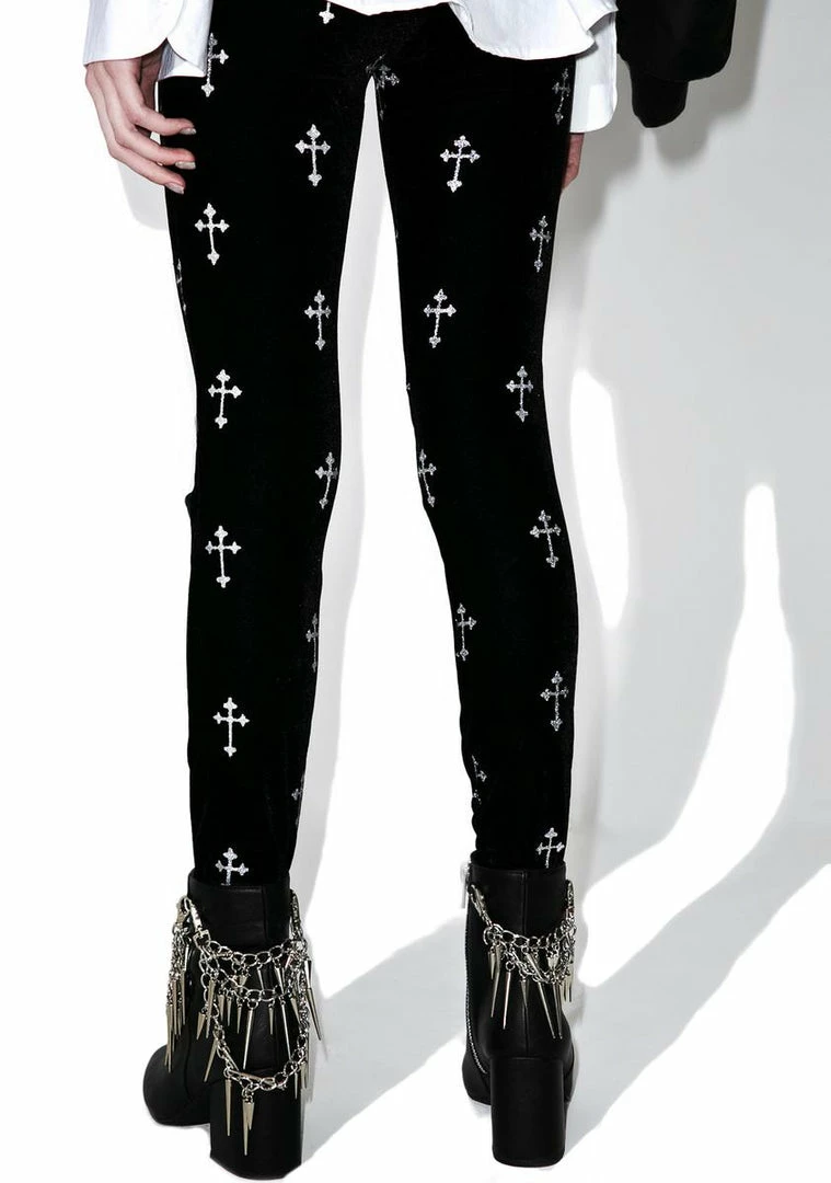 Tripp NYC Bottoms Metallic Cross Velvet Leggings 6 Tripp NYC Bottoms Metallic Cross Velvet Leggings