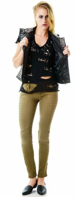 Tripp NYC Barely Held Together Safety Pin Tee Tops