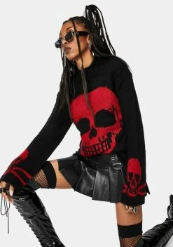 Tripp NYC Tops Red Knit Skull Sweater