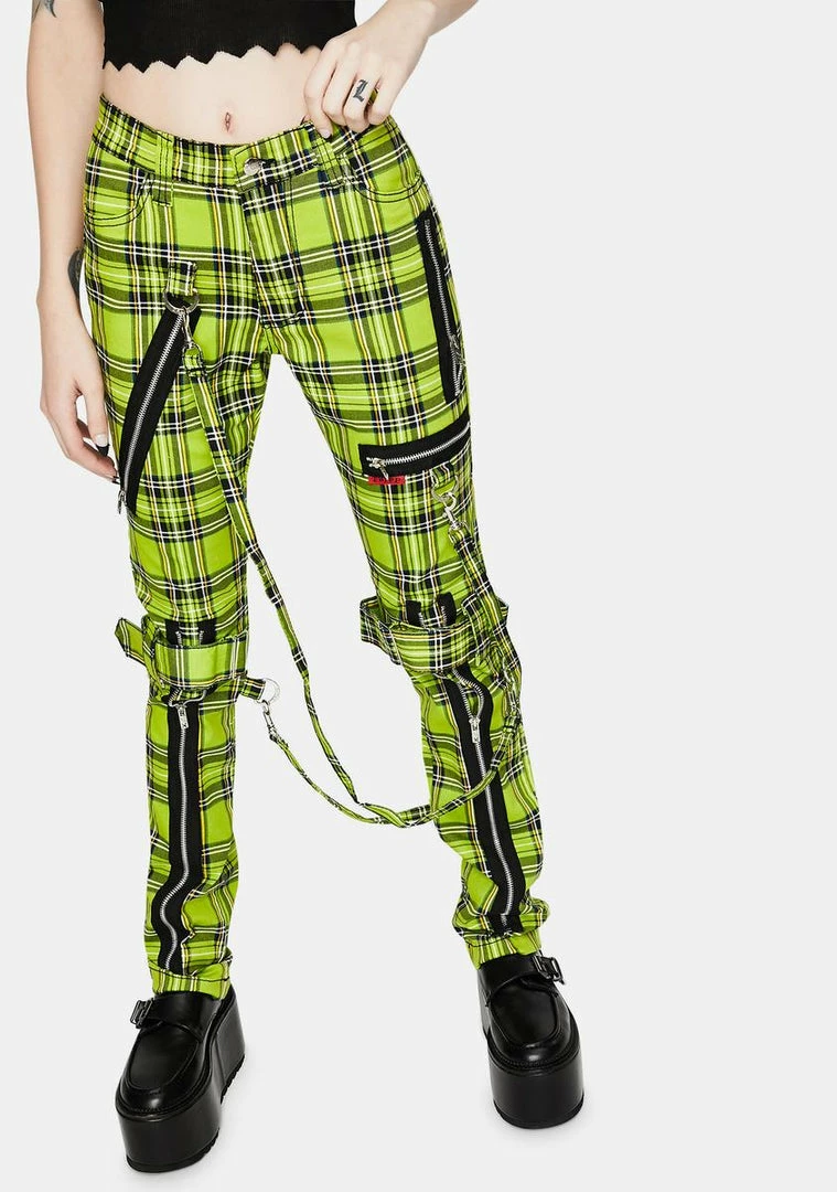 Tripp NYC Neon Lime Plaid Bondage Pants 3 Tripp NYC Neon Lime Plaid Bondage Pants