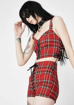 Tripp NYC Red Plaid High Waist Corset Shorts Bottoms