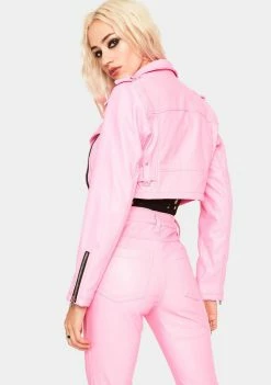 Tripp NYC Pink Cropped Moto Jacket Outerwear