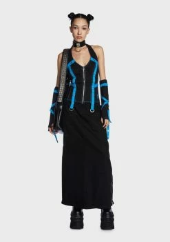 Tripp NYC Black/Blue Multi Eyelet Corset Top