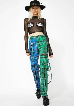 Tripp NYC Bottoms Split Leg Blue Plaid Bondage Pants 8 Tripp NYC Bottoms Split Leg Blue Plaid Bondage Pants