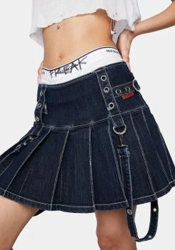 Tripp NYC Denim Pleated Bondage Skirt