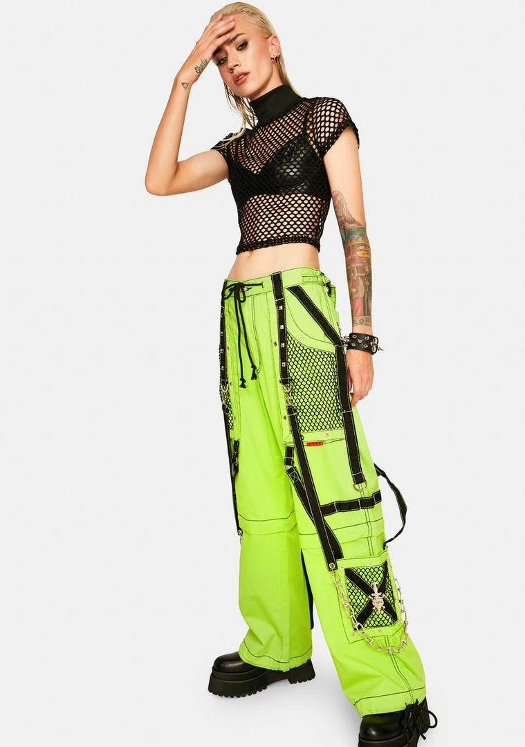 Tripp NYC Bottoms Neon Wide Leg Net Cargo Bondage Pants 5 Tripp NYC Bottoms Neon Wide Leg Net Cargo Bondage Pants