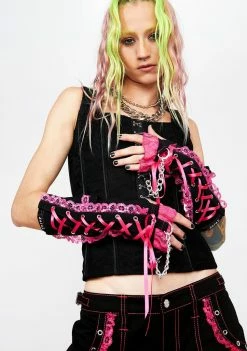 Tripp NYC Pink Lace Arm Warmers Scarves & Gloves