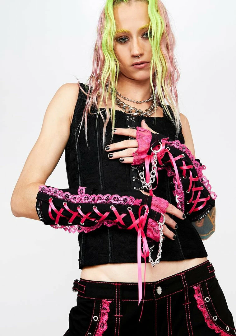 Tripp NYC Pink Lace Arm Warmers Scarves & Gloves 4 Tripp NYC Pink Lace Arm Warmers Scarves & Gloves