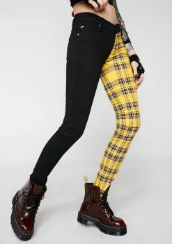 Tripp NYC Plaid Split Leg Jeans Bottoms