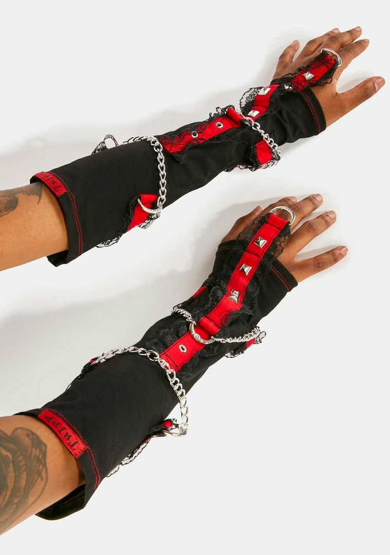 Tripp NYC Red Lace Arm Warmers Scarves & Gloves 4 Tripp NYC Red Lace Arm Warmers Scarves & Gloves