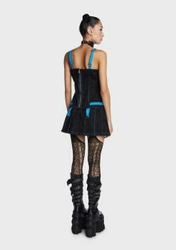 Tripp NYC Black/Blue Pleated Mini Dress Club Dresses