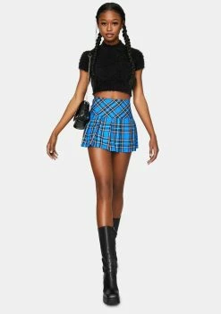 Tripp NYC Woven Blue Plaid Pleated Mini Skirt 8 Tripp NYC Woven Blue Plaid Pleated Mini Skirt
