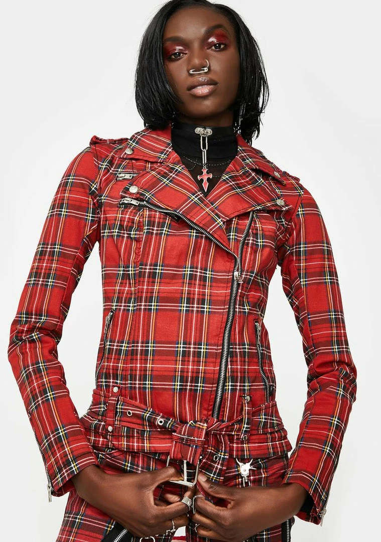 Tripp NYC Outerwear Red Plaid Wild Child Moto Jacket 3 Tripp NYC Outerwear Red Plaid Wild Child Moto Jacket