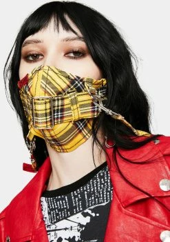 Tripp NYC Face Masks Yellow Plaid Super Straps Face Mask