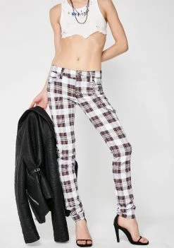 Tripp NYC White Tartan Plaid T-Back Jeans