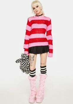 Tripp NYC Pink Red Open Stripe Knit Sweater Tops
