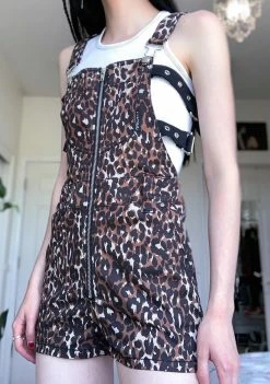 Tripp NYC Leopard Buckle Overall Shorts