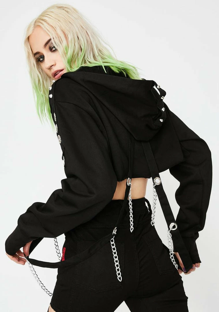 Tripp NYC Chain Strap Crop Hoodie Tops 6 Tripp NYC Chain Strap Crop Hoodie Tops