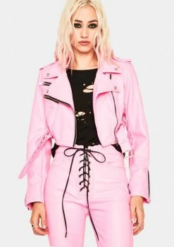 Tripp NYC Pink Cropped Moto Jacket Outerwear