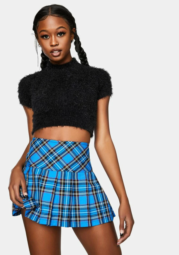 Tripp NYC Woven Blue Plaid Pleated Mini Skirt 3 Tripp NYC Woven Blue Plaid Pleated Mini Skirt