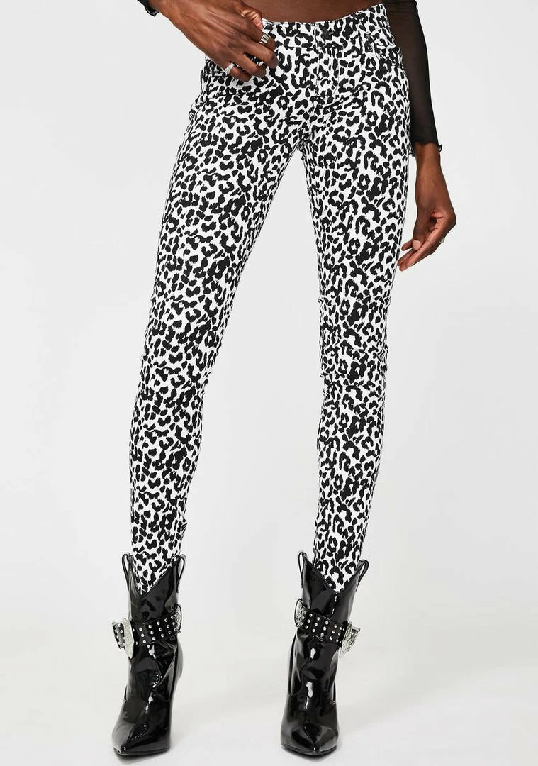 Tripp NYC White Leopard T-Back Skinny Jeans Bottoms 4 Tripp NYC White Leopard T-Back Skinny Jeans Bottoms