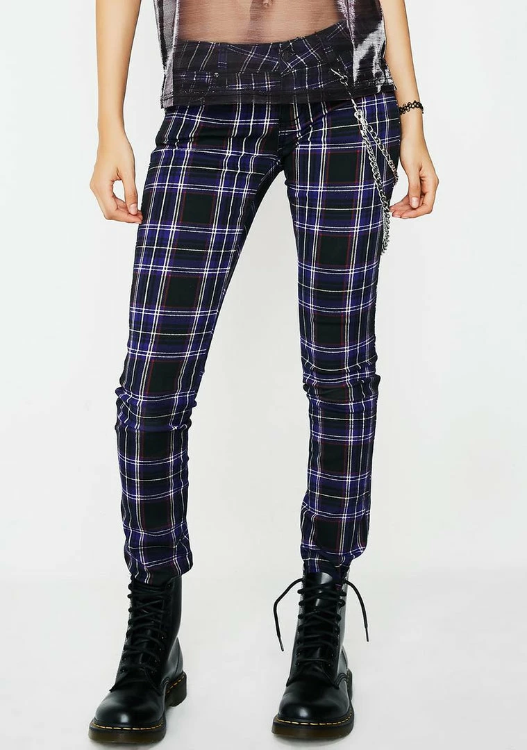 Tripp NYC Violet Tartan Plaid Pants Bottoms 3 Tripp NYC Violet Tartan Plaid Pants Bottoms