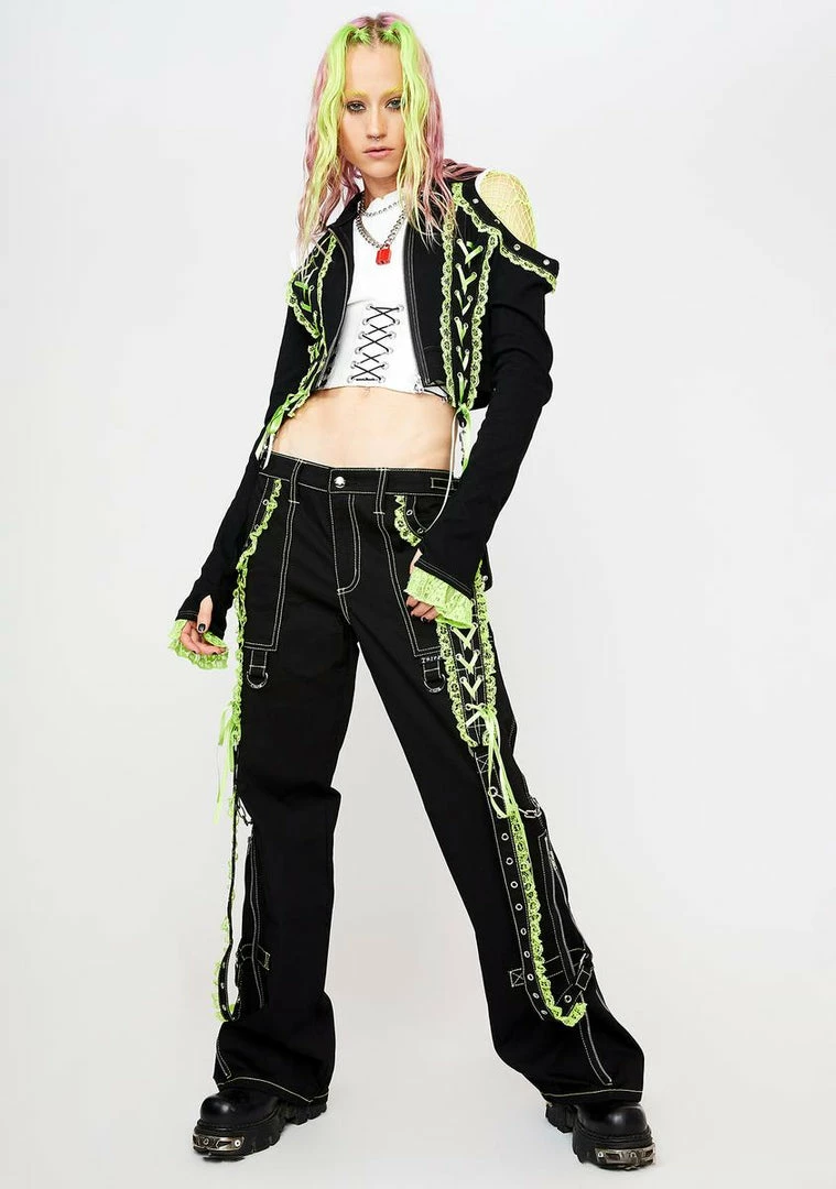 Tripp NYC Outerwear Green Lace Crop Hoodie 5 Tripp NYC Outerwear Green Lace Crop Hoodie