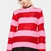 Tripp NYC Pink Red Open Stripe Knit Sweater Tops 1 Tripp NYC Pink Red Open Stripe Knit Sweater Tops