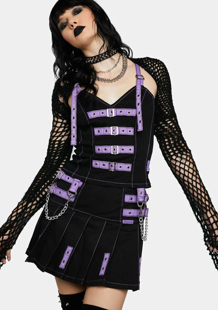 Tripp NYC Lavender Buckle Pleated Strap Skirt Pleated Skirt 4 Tripp NYC Lavender Buckle Pleated Strap Skirt Pleated Skirt